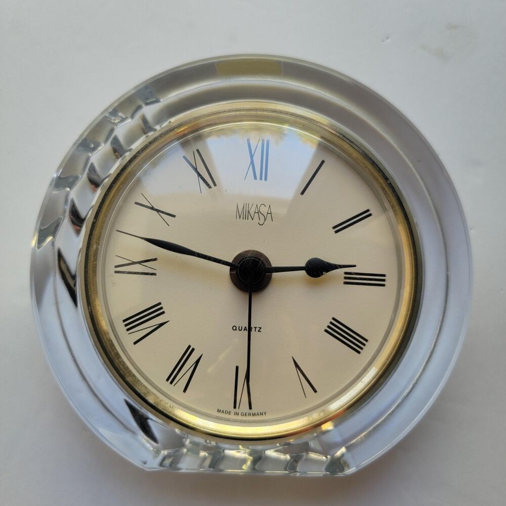Mikasa Table & Shelf Clock Clear Crystal Metal Quartz Analog Made In Germany